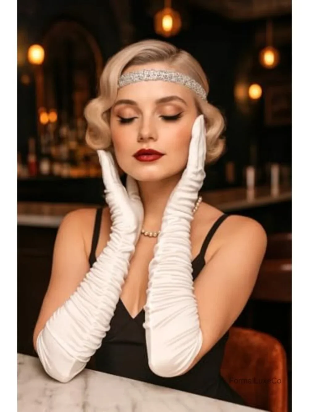 Women's Long Shirred Satin Opera Gloves 1920s Flapper Gatsby Costume Accessory